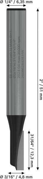 BOSCH PRO Nutfräser, einschneidig, Ø 3/16" x L 31/64", Schaft 1/4" BOSCH PRO Nutfräser, einschneidig, Ø 3/16" x L 31/64", Schaft 1/4"