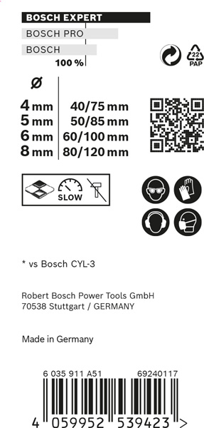 BOSCH EXPERT CYL-9 Multi Construction Bohrer-Set, 4x75/5x85/6x100/8x120 mm, 4-tlg.