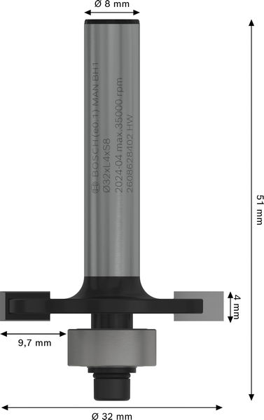 BOSCH PRO Nutfräser, L 4", Schaft 3 mm