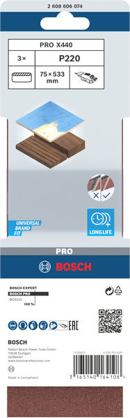 BOSCH PRO X440 Schleifband, 75 x 533 mm, 220, 3-tlg.