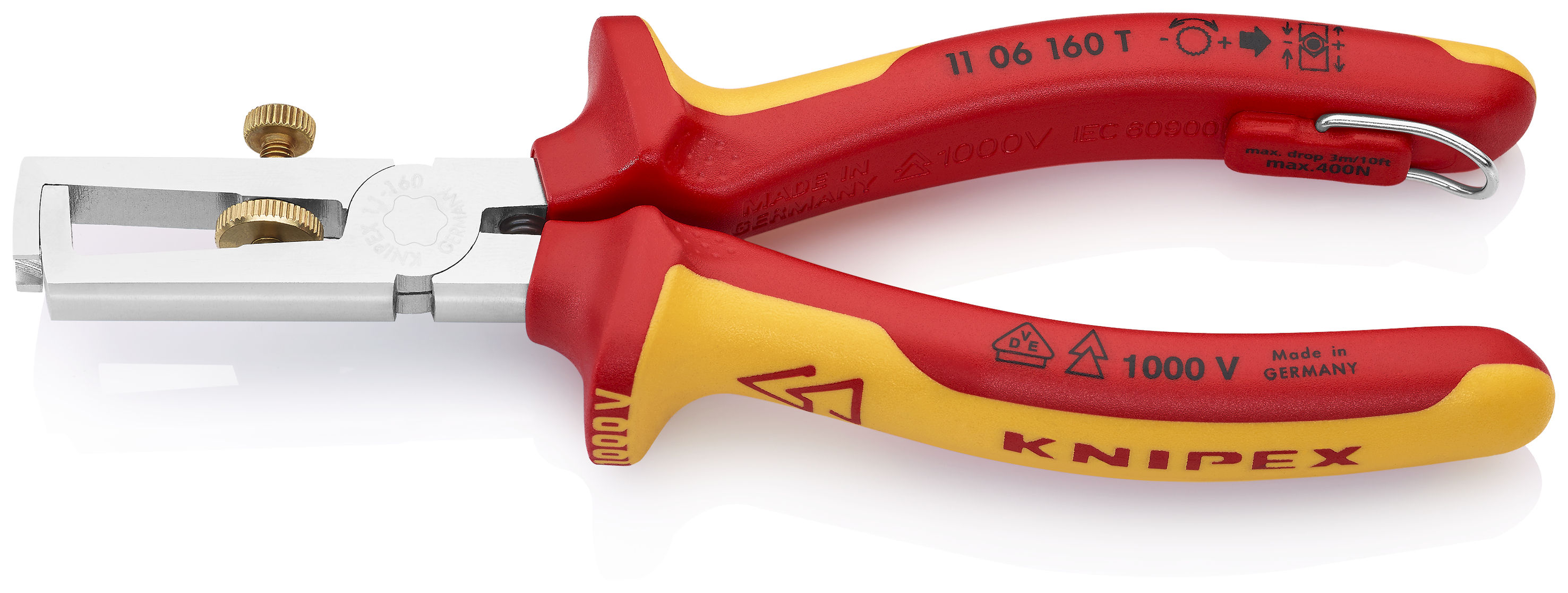 KNIPEX KNIPEX 11 06 160 T Abisolierzange mit Öffnungsfeder, universal 160 mm verchromt isoliert mit Mehrkomponenten-Hüllen, VDE-geprüft; mit integrierter isolierter Befestigungsöse zum Anbringen einer Absturzsicherung KNIPEX KNIPEX 11 06 160 T Abisolierzange mit Öffnungsfeder, universal 160 mm verchromt isoliert mit Mehrkomponenten-Hüllen, VDE-geprüft; mit integrierter isolierter Befestigungsöse zum Anbringen einer Absturzsicherung