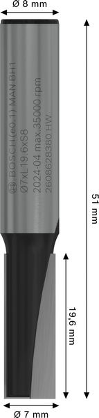 BOSCH PRO Nutfräser, zweischneidig, Ø 7 x L 19,6, Schaft 8 mm BOSCH PRO Nutfräser, zweischneidig, Ø 7 x L 19,6, Schaft 8 mm