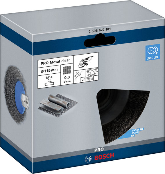 BOSCH PRO Metal clean Kegelbürste, 115 x 0,3 mm, Gewinde BOSCH PRO Metal clean Kegelbürste, 115 x 0,3 mm, Gewinde