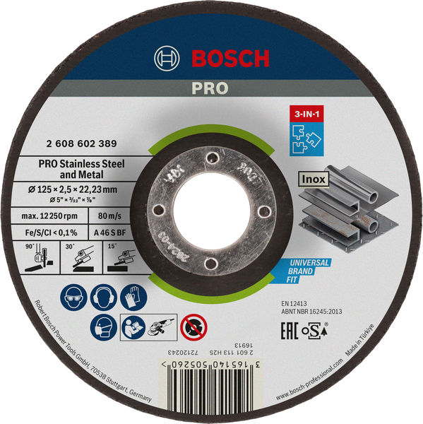 BOSCH PRO Stainless Steel and Metal 3-in-1 Disc, 125 x 2,5 x 22,23 mm