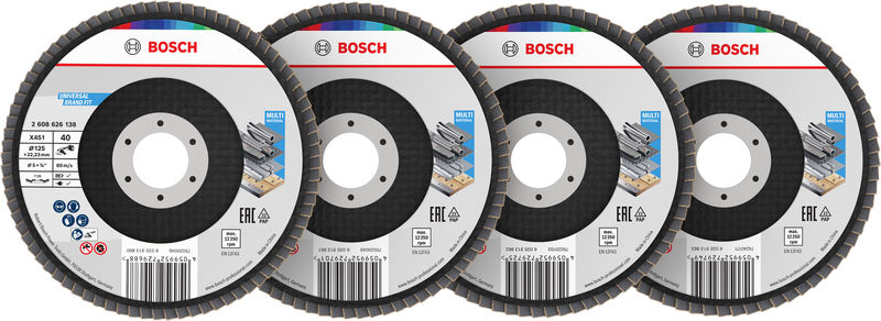 BOSCH X451 Fächerschleifscheiben Set, 125 x 22,23 mm, K40/K60/K80/K120, Z29, 60-tlg BOSCH X451 Fächerschleifscheiben Set, 125 x 22,23 mm, K40/K60/K80/K120, Z29, 60-tlg