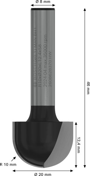 BOSCH PRO Hohlkehlfräser, R 10, Schaft 8 mm BOSCH PRO Hohlkehlfräser, R 10, Schaft 8 mm
