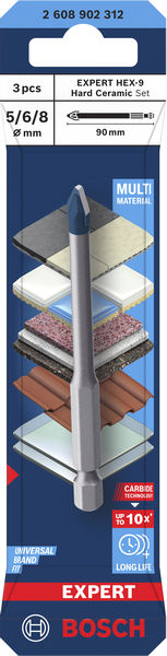 BOSCH EXPERT HEX-9 Hard Ceramic HEX-9 Bohrer-Set, 5 x 90; 6 x 90; 8 x 90 mm, 3-tlg.