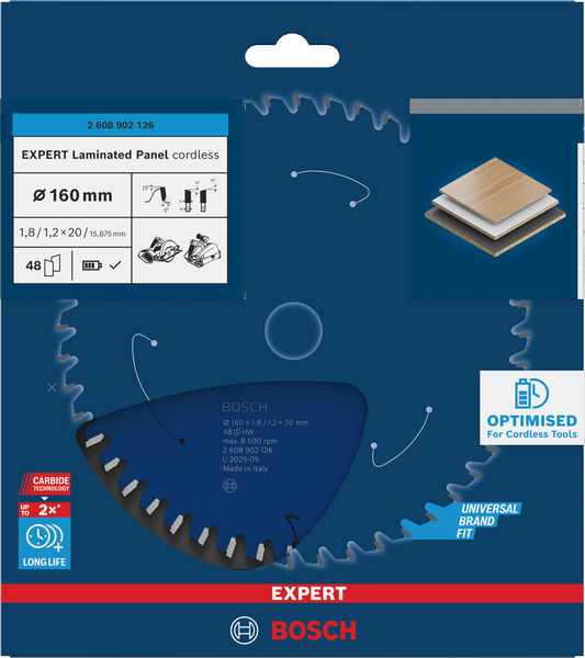 BOSCH EXPERT Laminated Panel Kreissägeblatt, 160x1,8x20 mm, Z48