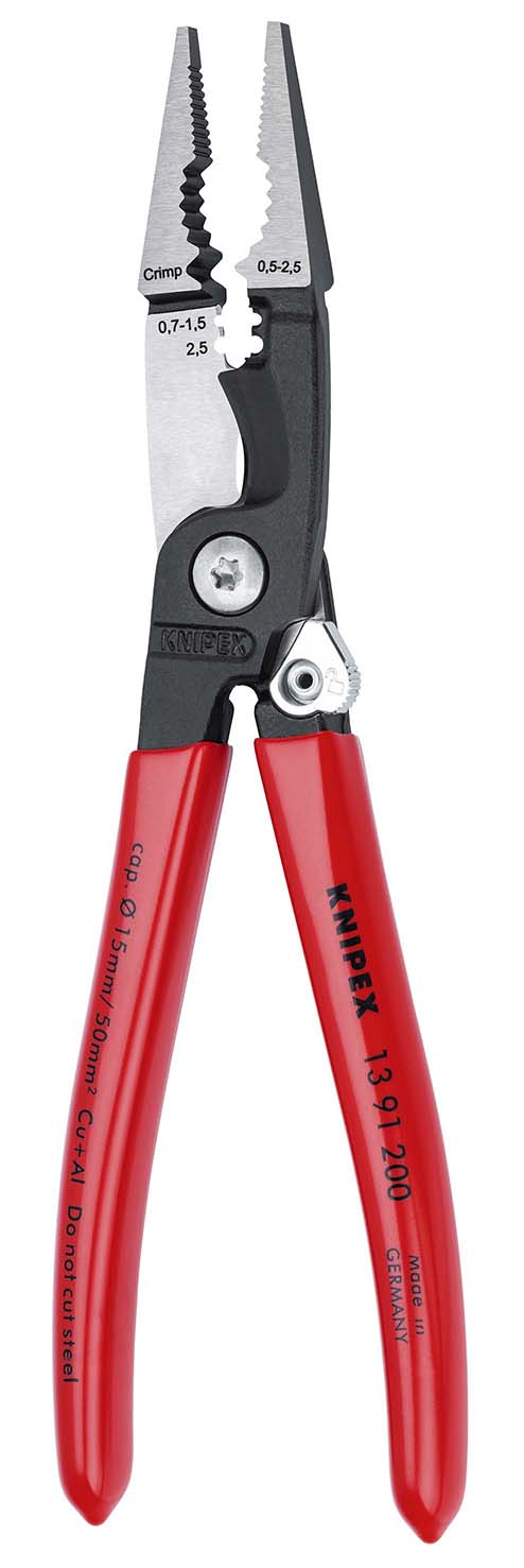 KNIPEX KNIPEX 13 91 200 Elektro-Installationszange 200 mm schwarz atramentiert mit Kunststoff überzogen poliert
