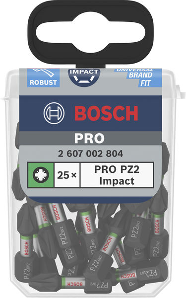 BOSCH PRO Pozidriv Impact Bit, PZ2, 25 mm, Display, 10 x 25-tlg BOSCH PRO Pozidriv Impact Bit, PZ2, 25 mm, Display, 10 x 25-tlg