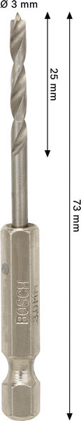 BOSCH PRO Wood HSS-Holzspiralbohrer, 3x25x73 mm BOSCH PRO Wood HSS-Holzspiralbohrer, 3x25x73 mm