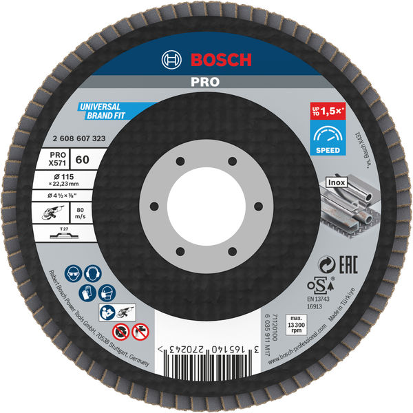 BOSCH PRO X571 Fächerschleifscheibe, gerade, 115 mm, K60 BOSCH PRO X571 Fächerschleifscheibe, gerade, 115 mm, K60