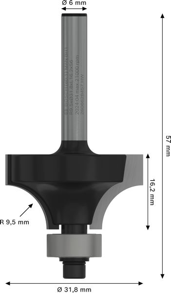 BOSCH PRO Abrundfräser, R 9,5, Schaft 6 mm BOSCH PRO Abrundfräser, R 9,5, Schaft 6 mm