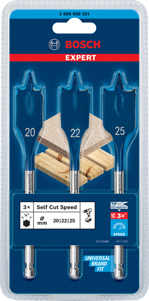 BOSCH EXPERT Self Cut Speed Flachfräsbohrer Set, 20/22/25mm, 3-tlg. BOSCH EXPERT Self Cut Speed Flachfräsbohrer Set, 20/22/25mm, 3-tlg.