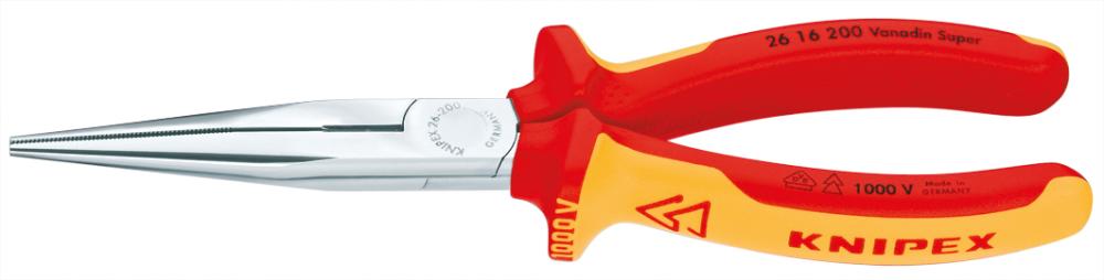KNIPEX 26 16 200 Flachrundzange mit Schneide (Storchschnabelzange) isoliert mit Mehrkomponenten-Hüllen, VDE-geprüft verchromt 200 mm KNIPEX 26 16 200 Flachrundzange mit Schneide (Storchschnabelzange) isoliert mit Mehrkomponenten-Hüllen, VDE-geprüft verchromt 200 mm