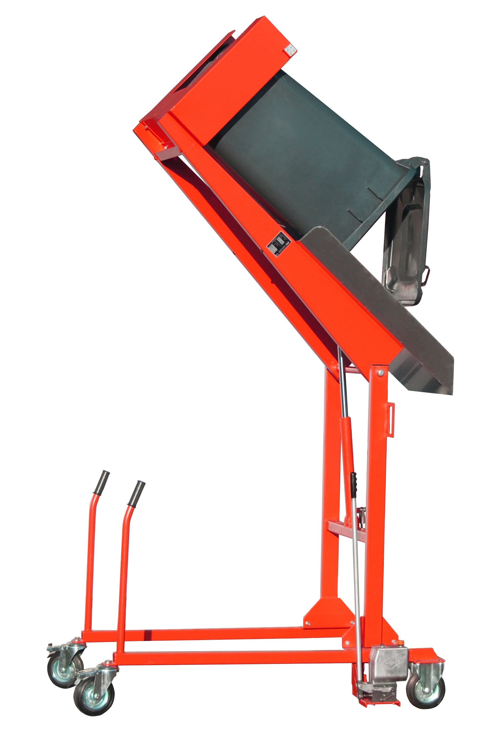 BAUER Mülltonnen-Kippstation MKS-H, lackiert, RAL 3000 Feuerrot BAUER Mülltonnen-Kippstation MKS-H, lackiert, RAL 3000 Feuerrot
