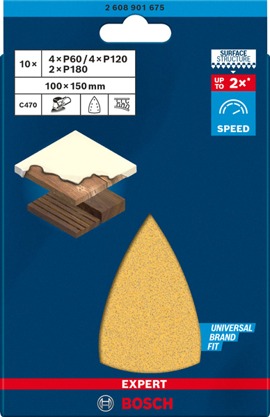 BOSCH EXPERT C470 Schleifblatt Set, 100x150mm, K60-180, 7 Löcher, 10-tlg.