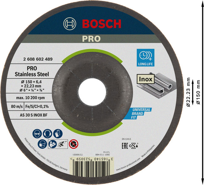 BOSCH PRO Stainless Steel Schruppscheibe, 150 x 6 x 22,23 mm BOSCH PRO Stainless Steel Schruppscheibe, 150 x 6 x 22,23 mm