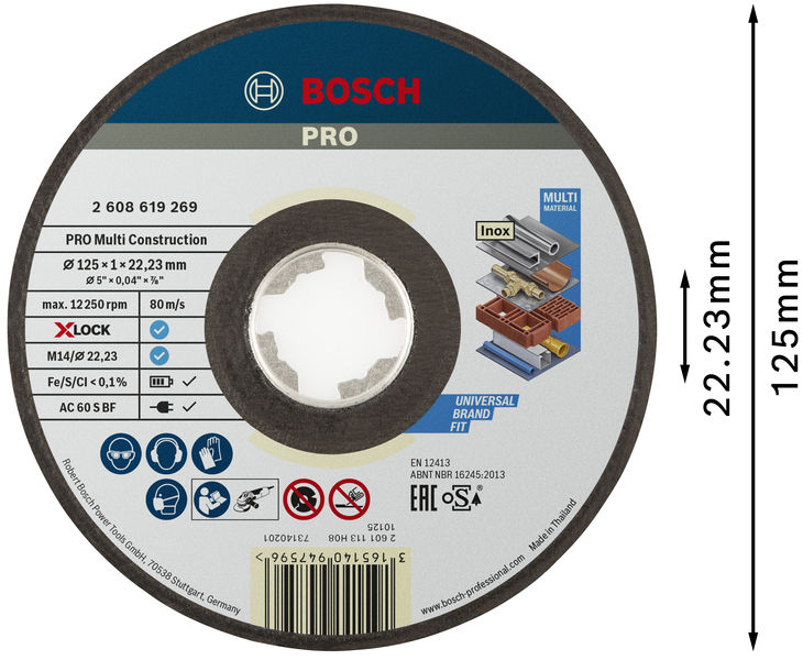 BOSCH X-LOCK Trennscheibe Multi Material 125 x 1 x 22,23, gerade