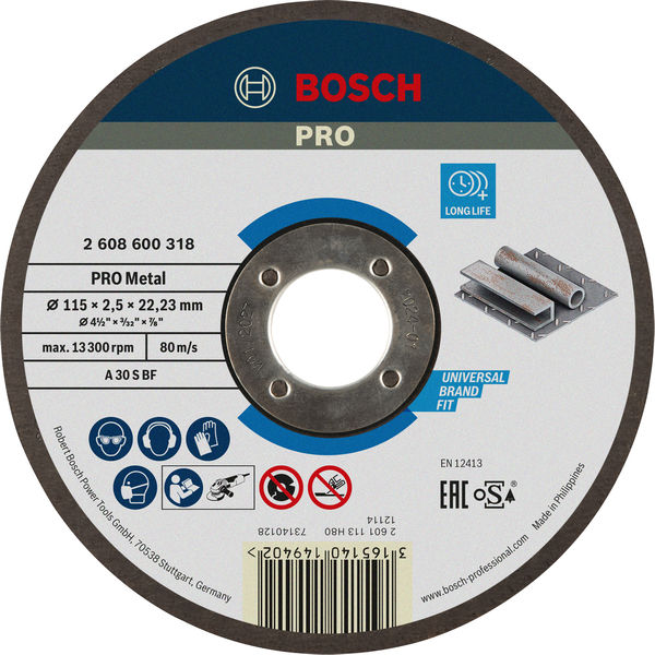 BOSCH PRO Metal Trennscheibe, 115 x 2.5 x 22.23 mm, gekröpft, oSa