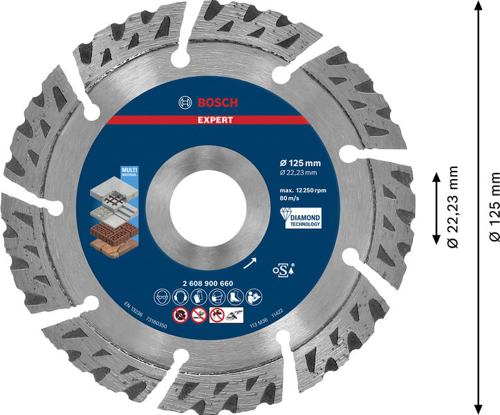 BOSCH EXPERT MultiMaterial Diamanttrennscheiben, 125 x 22,23 x 2,2 x 12 mm