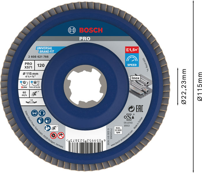 BOSCH PRO X571 Fächerschleifscheibe X-Lock, abgewinkelt, 115 mm, K120
