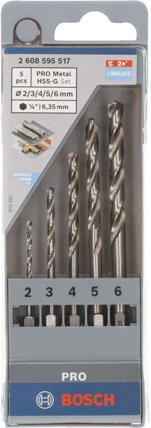 BOSCH PRO Metal HSS-G Hex Spiralbohrer Set, 5-tlg.