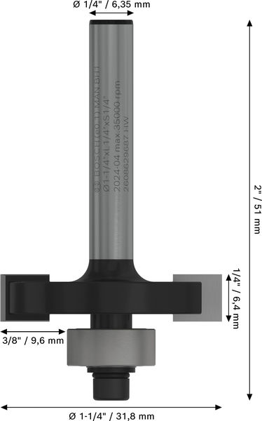 BOSCH PRO Nutfräser, L 1/4", Schaft 1/4"