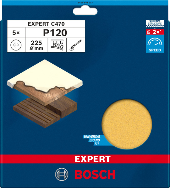 BOSCH EXPERT C470 Schleifblatt, 225mm, K120, 19 Löcher, 5-tlg. BOSCH EXPERT C470 Schleifblatt, 225mm, K120, 19 Löcher, 5-tlg.