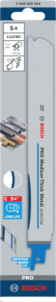 BOSCH PRO Medium-Thick Metal precise S1137BEF Säbelsägeblatt, 1,1x25x225 mm, 5-tlg. BOSCH PRO Medium-Thick Metal precise S1137BEF Säbelsägeblatt, 1,1x25x225 mm, 5-tlg.