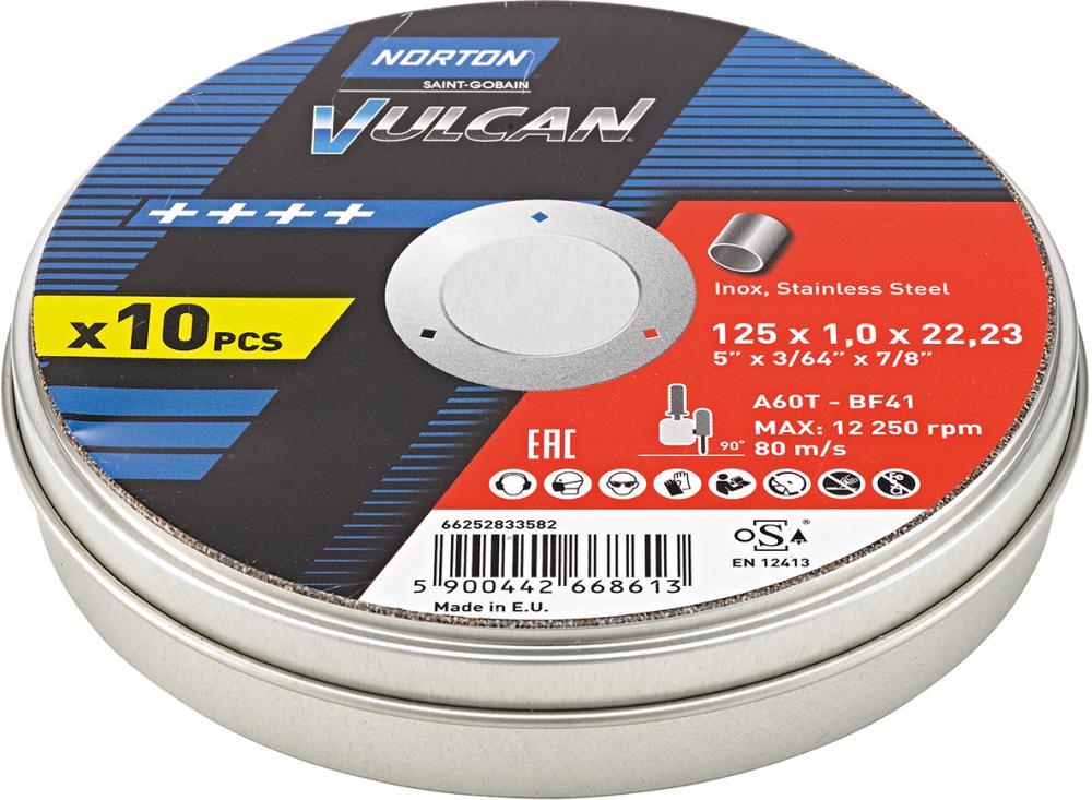 NORTON Trennscheibe Dose 10x Vulcan Inox 125x1,0mm