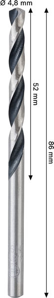 BOSCH Metal HSS Spiralbohrer, 4,8 x 52 x 86 mm, CYL-Schaft
