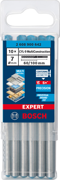 BOSCH EXPERT CLY-9 Multi Construction Bohrer-Set, 7x60x100 mm, 10-tlg. BOSCH EXPERT CLY-9 Multi Construction Bohrer-Set, 7x60x100 mm, 10-tlg.