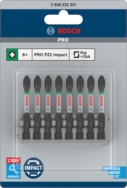 BOSCH PRO Pozidriv Impact Bit, PZ2, 55 mm, 8-tlg. BOSCH PRO Pozidriv Impact Bit, PZ2, 55 mm, 8-tlg.