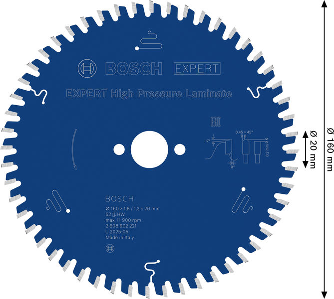 BOSCH EXPERT High Pressure Laminate Kreissägeblatt, 160x20 mm, Z52