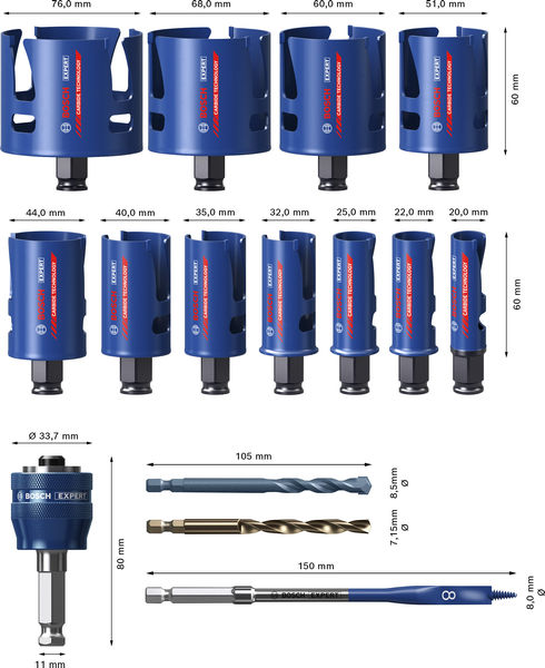 BOSCH EXPERT Construction Material Power Change Plus-Lochsägen-Set, 15-tlg.