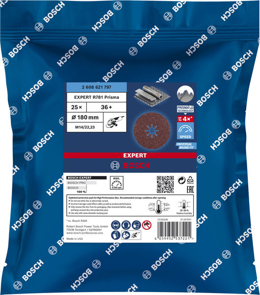 BOSCH EXPERT R781 Fiberscheibe, 180mm, K36, 25-tlg.
