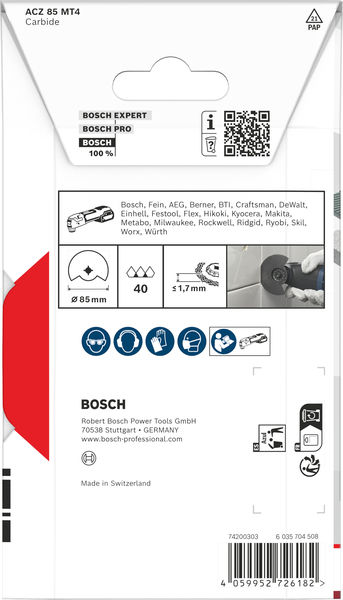 BOSCH ACZ 85 MT4 Multi Material Segmentsägeblatt, Starlock, 85 mm BOSCH ACZ 85 MT4 Multi Material Segmentsägeblatt, Starlock, 85 mm