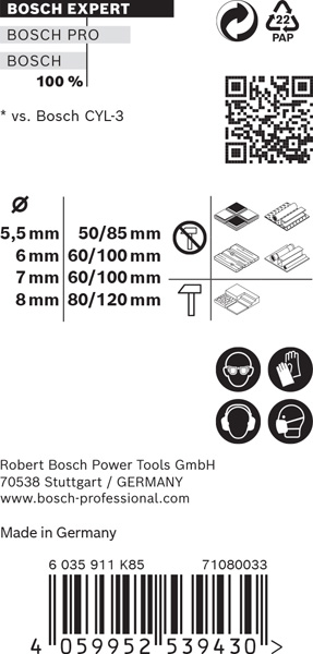BOSCH EXPERT CYL-9 Multi Construction Bohrer-Set, 5,5x85/6x100/7x100/8x120 mm, 4-tlg.