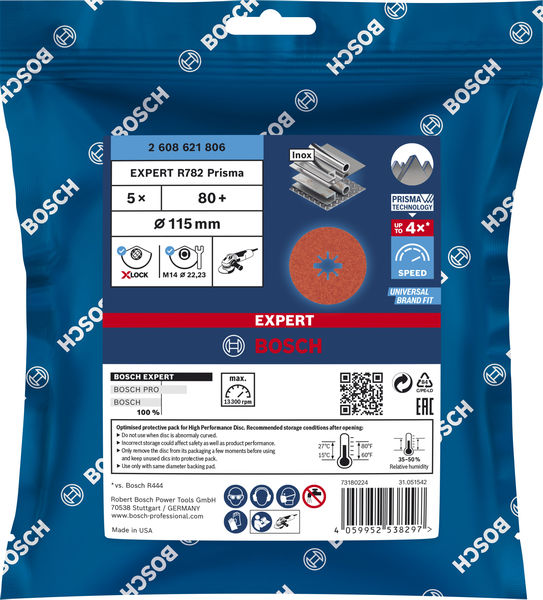 BOSCH EXPERT R782 Fiberscheibe X-LOCK, 115mm, K80, 5-tlg.
