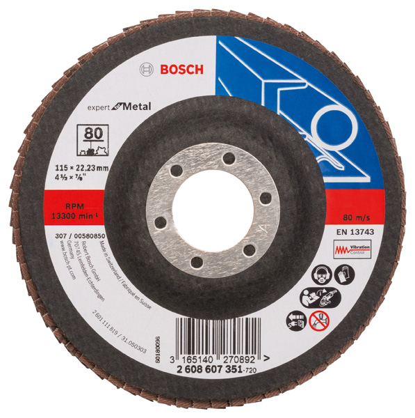 BOSCH Fächerschleifscheibe X551 Expert for Metal, gerade, 115 mm, 80, Glasgewebe BOSCH Fächerschleifscheibe X551 Expert for Metal, gerade, 115 mm, 80, Glasgewebe
