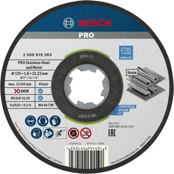 BOSCH PRO Stainless Steel and Metal X-Lock Trennscheibe, 125x1.6x22.23 mm, ger. 10tlg