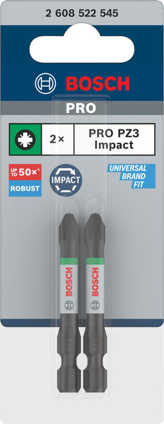 BOSCH PRO Pozidriv Impact Bit, PZ3, 55 mm, 2-tlg. BOSCH PRO Pozidriv Impact Bit, PZ3, 55 mm, 2-tlg.