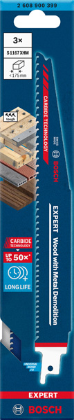 BOSCH EXPERT Wood with Metal Demolition S1167XHM Säbelsägeblatt, 3 Stück BOSCH EXPERT Wood with Metal Demolition S1167XHM Säbelsägeblatt, 3 Stück