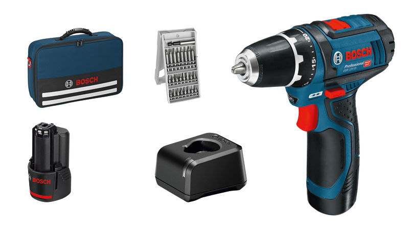 BOSCH Akku-Bohrschrauber GSR 12V-15, 2 Akku GBA 12V 2.0Ah, Ladg. u. Werkzeugtasche