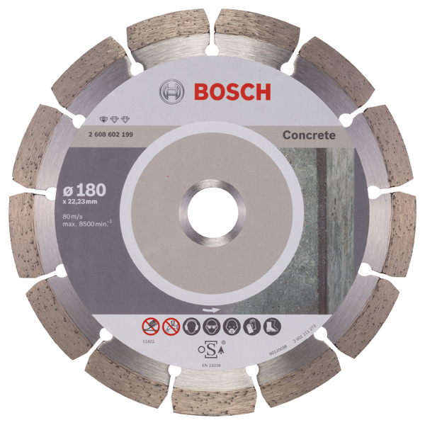 BOSCH Diamanttrennscheibe Standard for Concrete, 180 x 22,23 x 2 x 10 mm, 1er-Pack