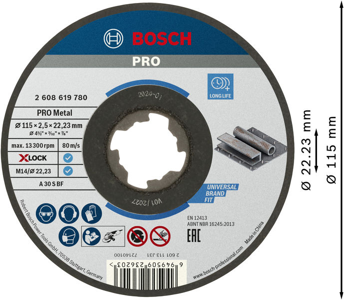 BOSCH PRO Metal X-Lock Trennscheibe, 115 x 2.5 x 22.23 mm, gerade BOSCH PRO Metal X-Lock Trennscheibe, 115 x 2.5 x 22.23 mm, gerade