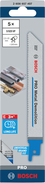 BOSCH PRO Metal Demolition S925VF Säbelsägeblatt, 1,25 x 19 x 150 mm, 5-tlg. BOSCH PRO Metal Demolition S925VF Säbelsägeblatt, 1,25 x 19 x 150 mm, 5-tlg.