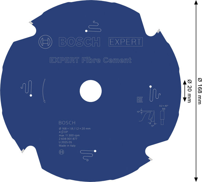 BOSCH EXPERT Fibre Cement Kreissägeblatt, 168x1,8/1,2x20 mm, Z4 BOSCH EXPERT Fibre Cement Kreissägeblatt, 168x1,8/1,2x20 mm, Z4