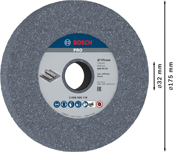 BOSCH PRO Metal Schleifscheibe, 175 x 25 x 32 mm, G60